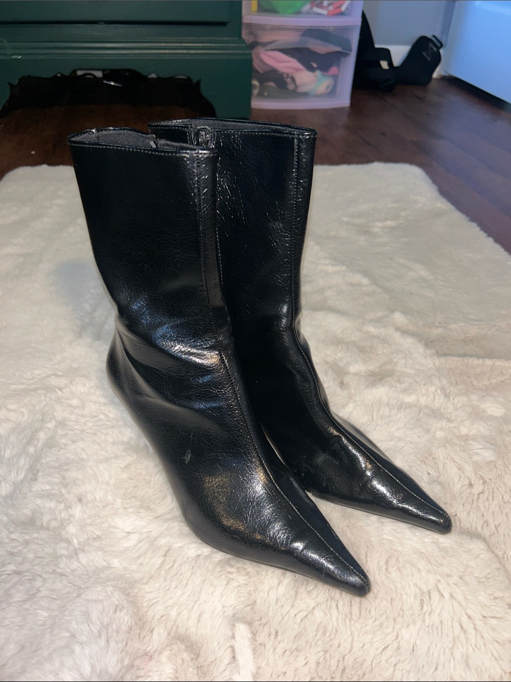 Black Pointed-Toe Mid-Calf Women's Boots